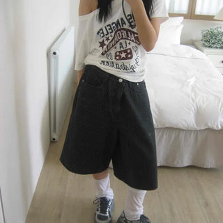 Striped Bermuda denim pants