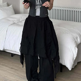 Asymmetrical flare belt tiered skirt