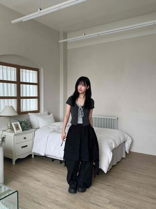 Asymmetrical flare belt tiered skirt