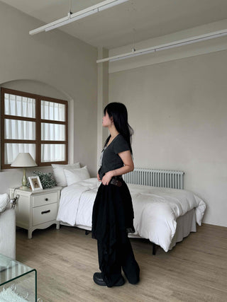 Asymmetrical flare belt tiered skirt