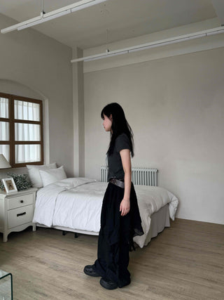 Asymmetrical flare belt tiered skirt
