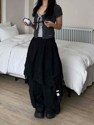 Asymmetrical flare belt tiered skirt