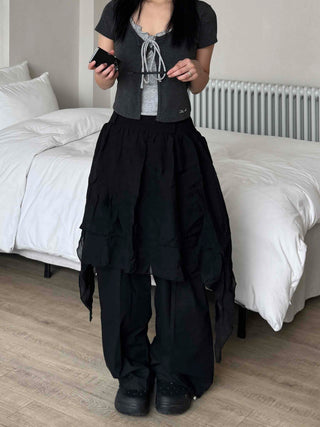 Asymmetrical flare belt tiered skirt