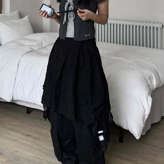 Asymmetrical flare belt tiered skirt