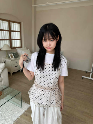 Mesh polka dot halterneck layered sleeveless top