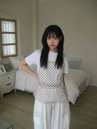 Mesh polka dot halterneck layered sleeveless top