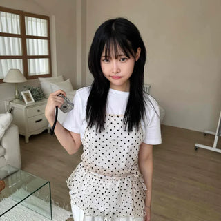 Mesh polka dot halterneck layered sleeveless top