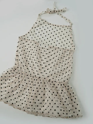 Mesh polka dot halterneck layered sleeveless top