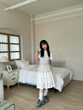 Mesh polka dot halterneck layered sleeveless top