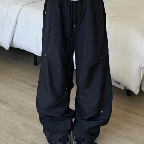 Crisp Nylon Rivet Elastic Waist Long Pants