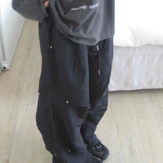 Crisp Nylon Rivet Elastic Waist Long Pants
