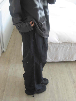 Crisp Nylon Rivet Elastic Waist Long Pants
