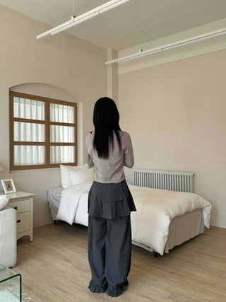 Antique Layered Plain Elastic Waist Long Pants