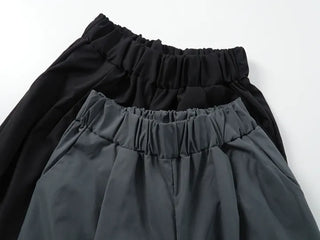 Antique Layered Plain Elastic Waist Long Pants