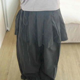 Antique Layered Plain Elastic Waist Long Pants