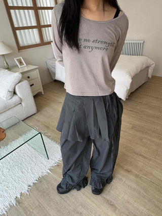Antique Layered Plain Elastic Waist Long Pants