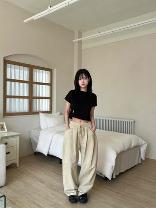 Cotton Pintuck Wide Fit Plain Long Pants