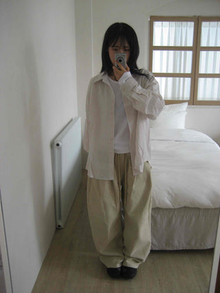 Cotton Pintuck Wide Fit Plain Long Pants