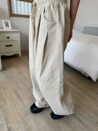 Cotton Pintuck Wide Fit Plain Long Pants