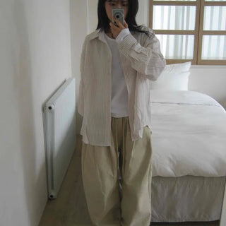 Cotton Pintuck Wide Fit Plain Long Pants