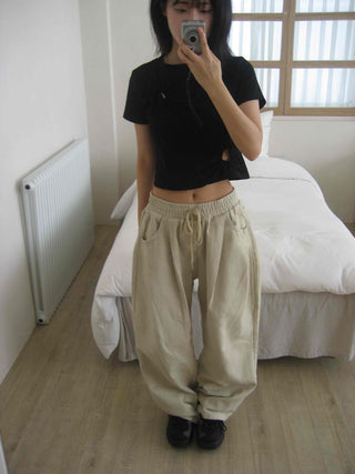 Cotton Pintuck Wide Fit Plain Long Pants