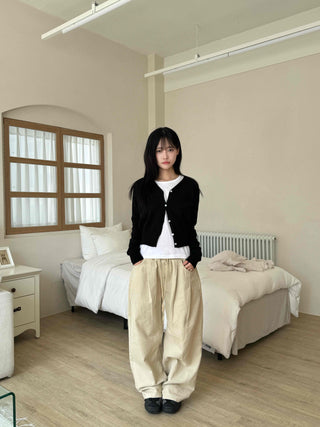 Cotton Pintuck Wide Fit Plain Long Pants