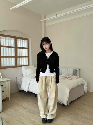 Cotton Pintuck Wide Fit Plain Long Pants