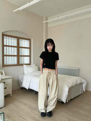 Cotton Pintuck Wide Fit Plain Long Pants