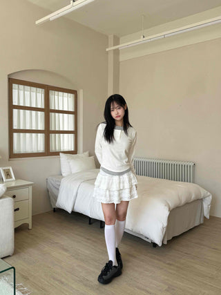 New Basic Color Block Layered U-Neck Long Sleeve T-Shirt