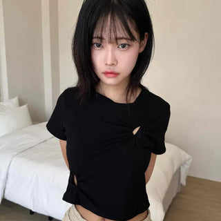 Street Heart Punching/Eyelet Shirring Short Sleeve T-shirt