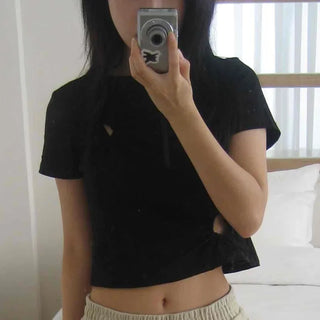 Street Heart Punching/Eyelet Shirring Short Sleeve T-shirt