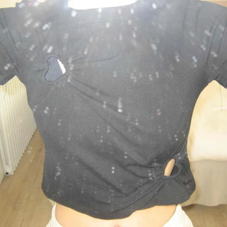 Street Heart Punching/Eyelet Shirring Short Sleeve T-shirt