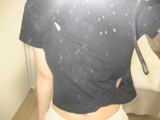 Street Heart Punching/Eyelet Shirring Short Sleeve T-shirt