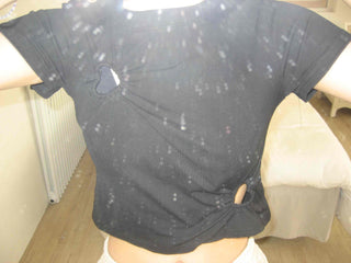 Street Heart Punching/Eyelet Shirring Short Sleeve T-shirt