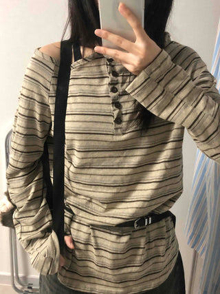 Hip-Delicate Fit Striped Long Sleeve T-shirt