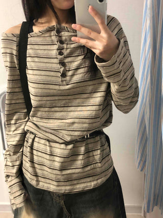 Hip-Delicate Fit Striped Long Sleeve T-shirt