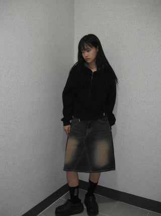 Dark blue formal loose-fit denim midi skirt