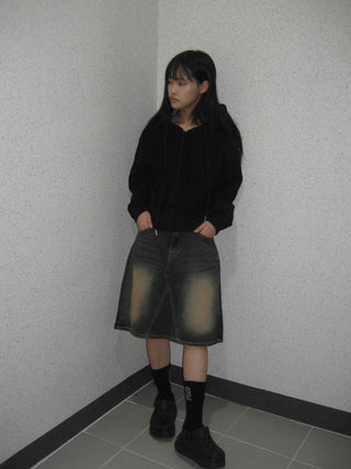 Dark blue formal loose-fit denim midi skirt