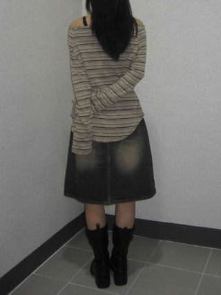 Dark blue formal loose-fit denim midi skirt