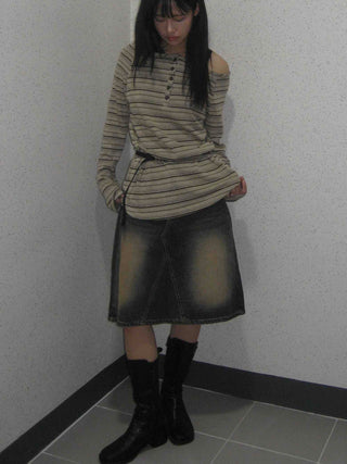 Dark blue formal loose-fit denim midi skirt