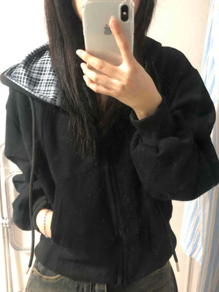 Color Block Check Avant-Gear Zip-Up Hoodie