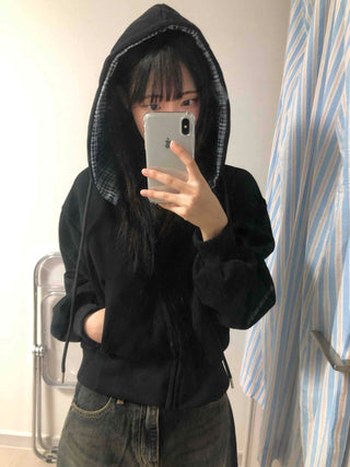 Color Block Check Avant-Gear Zip-Up Hoodie