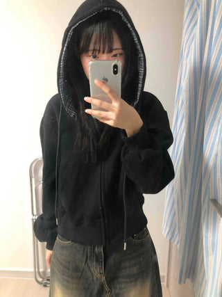 Color Block Check Avant-Gear Zip-Up Hoodie