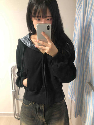 Color Block Check Avant-Gear Zip-Up Hoodie