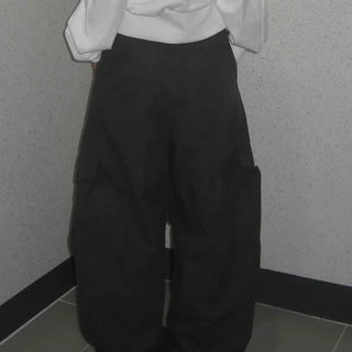 Vintage Cargo Button Wide Long Pants