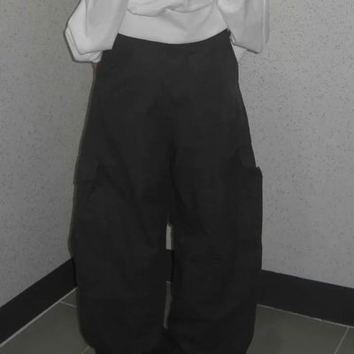 Vintage Cargo Button Wide Long Pants