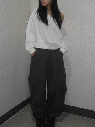 Vintage Cargo Button Wide Long Pants