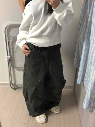 Vintage Cargo Button Wide Long Pants