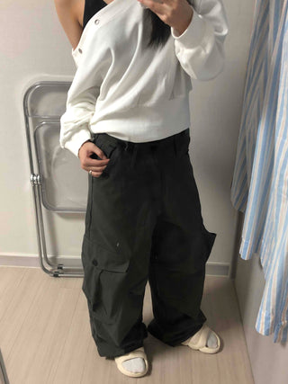 Vintage Cargo Button Wide Long Pants