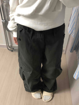 Vintage Cargo Button Wide Long Pants
